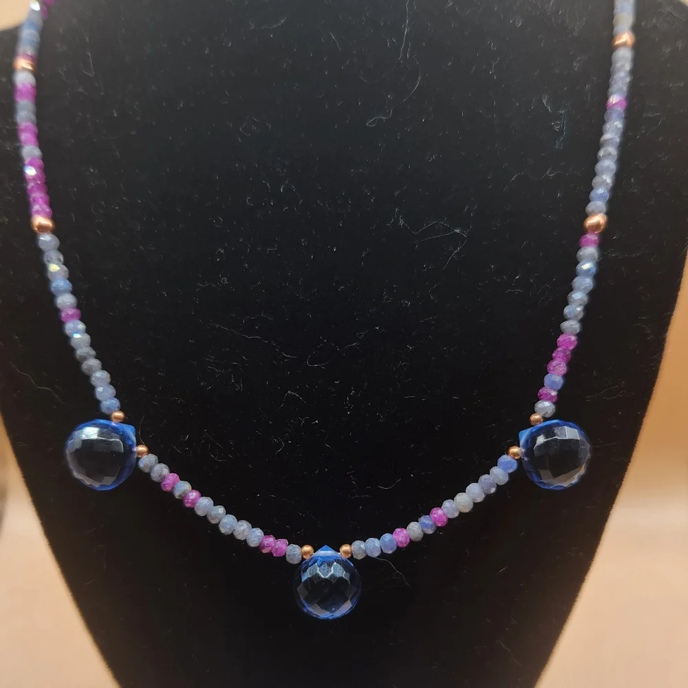 Sapphire, Ruby, Topaz and Copper Beaded Necklace